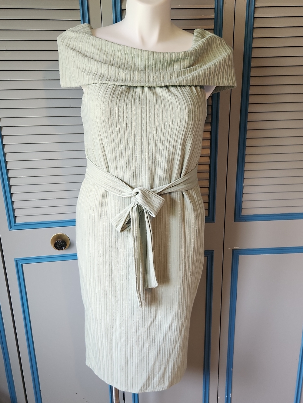 PinkBlush Sage Green Ribbed Maternity Dress